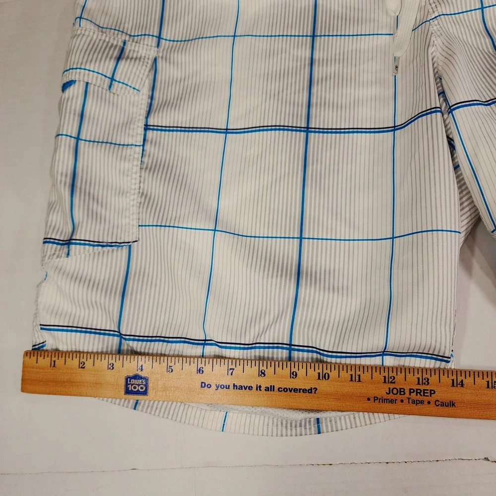 OP Ocean Pacific Board Shorts 3XL 48-50 Men Plaid Swim Trunks White‎ Blue Mesh